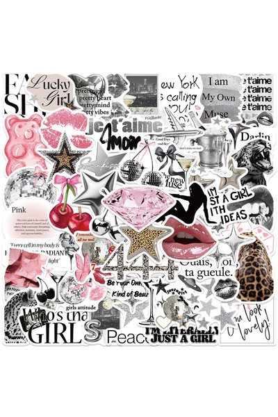 Choice ملصقات Y2K متعددة الألوان، 50 قطعة، ملصقات فضية للفتيات المحظوظات، ملص...