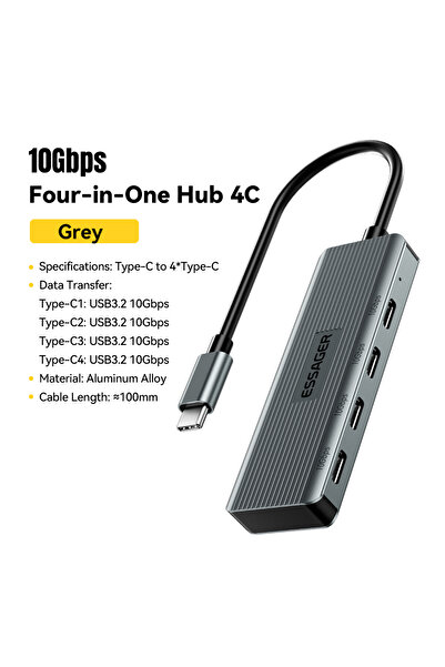 essager موزع 4 في 1 4C USB C Hub 4 منافذ USB Type C إلى USB 3.2 Gen2 Hub Spli...