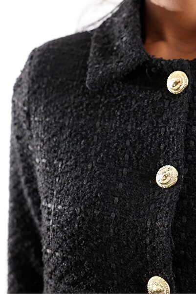 5in1Canpolat Black Gold Button Tweed Jacket 02014