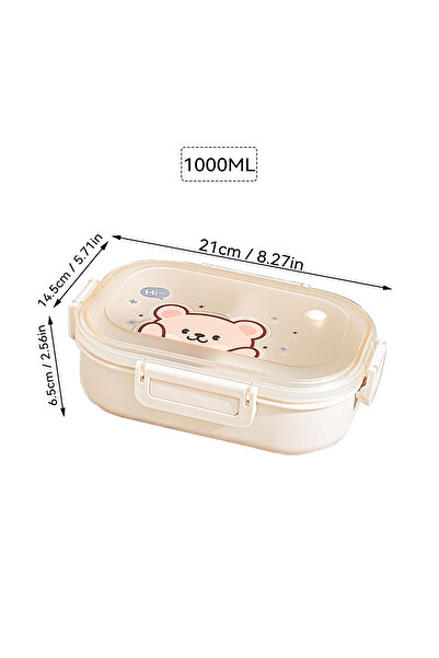 WORTHBUY 3 Beige Detachable 3 Grids Plastic Lunch Box Kids Portable Cartoon Divided Bento Box Leak-p