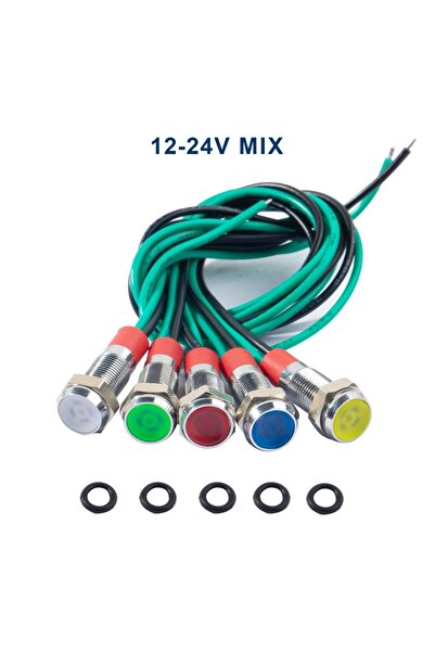 Choice 12-24 فولت مزيج 5 قطع 6 مم مؤشر ضوء معدني ليد مصباح إشارة مقاوم للماء ...