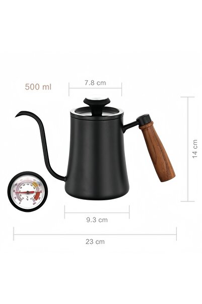 Choice وعاء قهوة أسود مع غطاء ومقياس حرارة من الفولاذ المقاوم للصدأ 304 بمقيا...