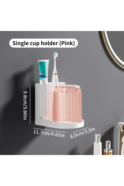 Choice حامل فرشاة أسنان مثبت على الحائط باللون الوردي مع كوب غسول الفم، حامل ...