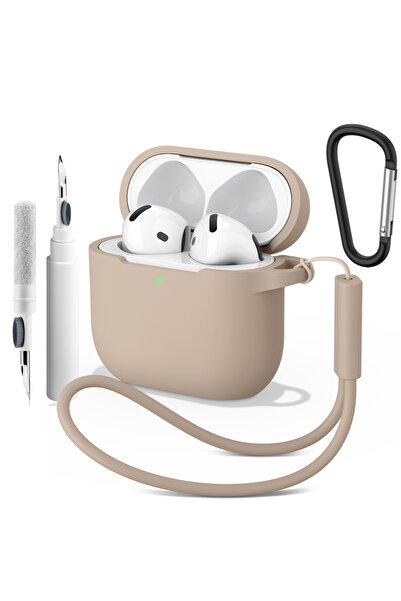 Choice حافظة سيليكون ناعمة بلون شاي الحليب لأجهزة Airpods 4، غطاء سماعة رأس لاسلكية بتقنية البلوتوث P