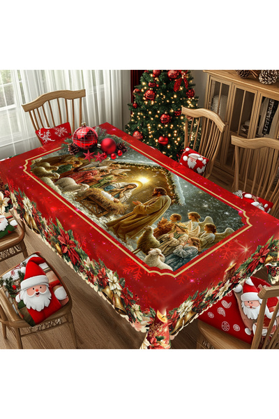 Choice Round (152)Cm Bs028 1 Piece of Christmas-Themed Red Printed Tablecloth...