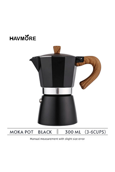 Choice 300 مل - أسود 150 مل/300 مل ماكينة صنع الإسبريسو بمقبض خشبي عتيق وعاء موكا كلاسيكي إيطالي أدوات المطبخ C