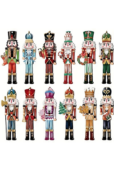 Choice مجموعة من 12 قطعة من زينة شجرة عيد الميلاد الخشبية على شكل جندي كسارة ...