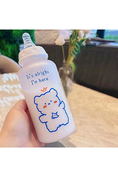 Choice زجاجة مياه بلاستيكية على شكل دب فراولة كاواي مقاس A3 400 مل للأطفال وا...