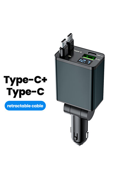 Choice شاحن سيارة من نوع C إلى C، شاحن سيارة Elough 4 في 1 بقدرة 75 وات مع كا...