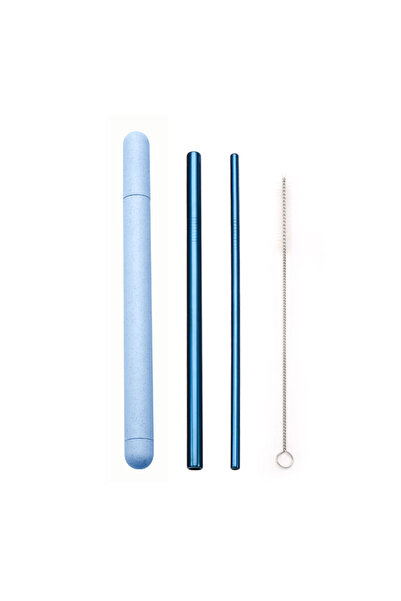 Choice مجموعة ماصة شرب من الفولاذ المقاوم للصدأ 18/10 من Blue-Blue Box ماصة م...