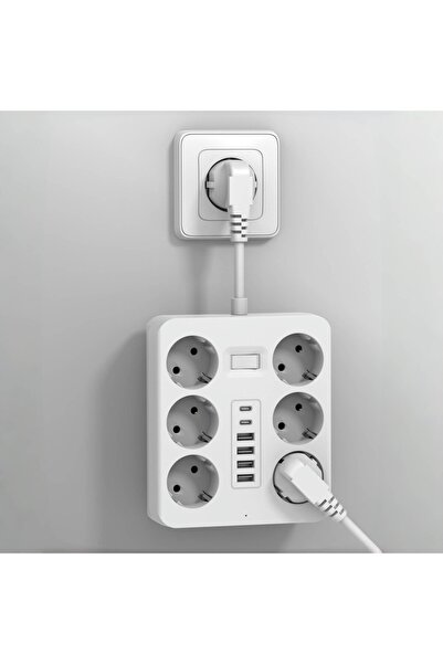 Choice موسع مقبس الحائط الأبيض بمقبس الاتحاد الأوروبي مع 6 منافذ تيار متردد و...