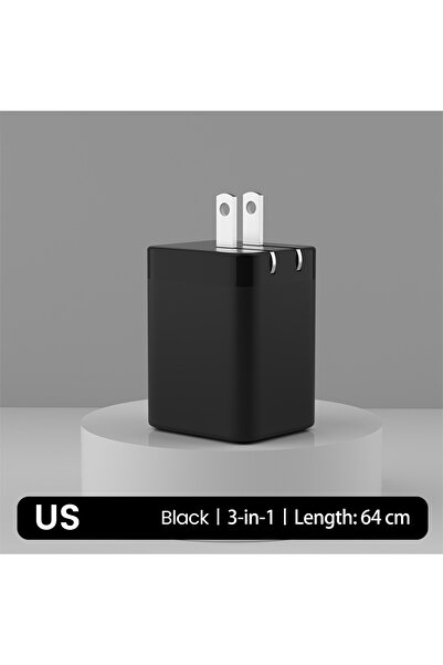 Choice شاحن إلوغ الأمريكي الأسود 3 في 1، محول شاحن هاتف سريع الشحن بمنفذ USB ...