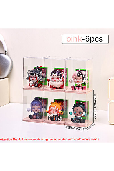 Choice 6pcs-pink 6pcs acrylic dust-proof colored base doll blind box display box card groove stackable coll
