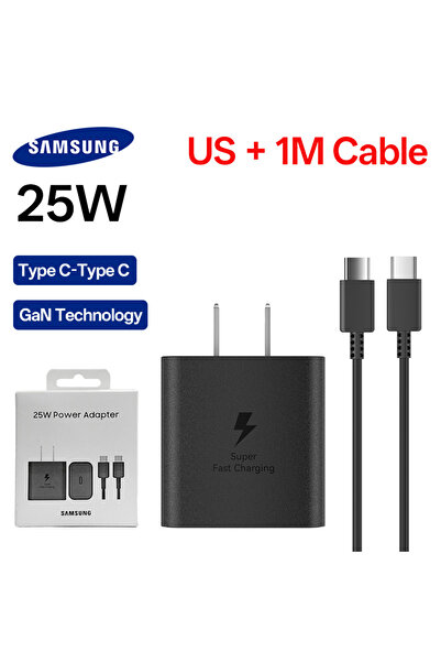 Samsung Black 25W US Set Original 25W 15W Super Fast Charger Power Adapter Type C A26 A16 A06 A52s A15 A14