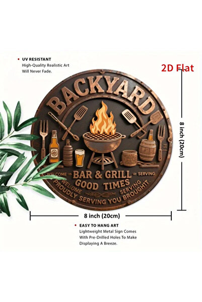 HELLOYOUNG 20X20cm TYA13484-20X20cm Vintage Backyard Bar & Grill Metal Sign -...