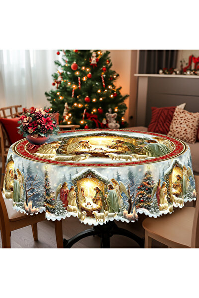 Choice Round (152)Cm S599 1 Piece of Merry Christmas Themed Printed Tableclot...