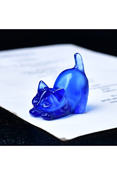 Choice أوبال أزرق قطعة واحدة مصنوعة يدويًا على شكل قطة كريستال محفورة 3.5 سم/...