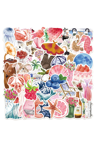 Choice MULTICOLOR 50Pcs Cute Pink Watercolor Stickers Diary DIY Stickers Scra...
