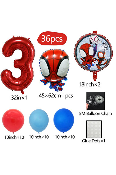 Miniso مجموعة أخرى رقم 3 بالونات حفلات سبايدي وزينة حفلات أعياد الميلاد سبايدرمان من 1 إلى 9 أرقام من الألومنيوم B