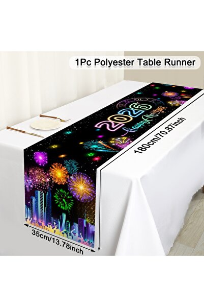 Choice 4 2026 مفرش طاولة من البوليستر بلون الشمبانيا والألعاب النارية بمناسبة العام الجديد لمجموعة حفلات رأس السنة الجديدة.