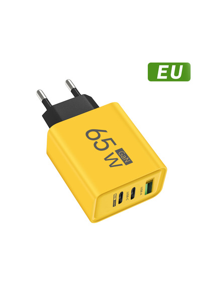 Choice شاحن USB GaN إجمالي 65 وات أصفر من الاتحاد الأوروبي، من النوع C، PD، 3...