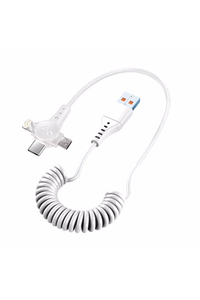 Choice 1.5 متر أبيض الربيع 120W 3 في 1 USB C كابل شحن فائق السرعة الربيع قابل...