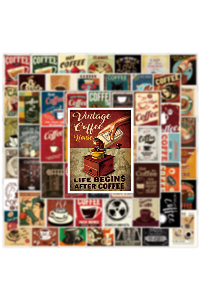 Choice MULTICOLOR 50Pcs Retro Coffee Poster Stickers Coffee DIY Stickers Scrapbooking Phone Luggage Skatebo