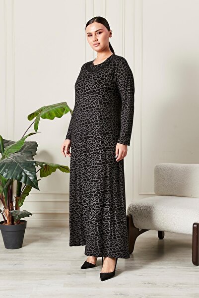 Ferace Women's Plus Size Collar Stone Embellished Combed Cotton Dress