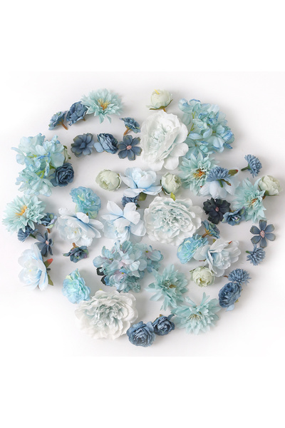 Choice عبوة من 17 قطعة من رؤوس زهور الحرير الاصطناعية باللون الأزرق مقاس 4 سم...