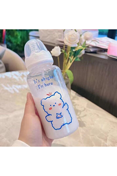 Choice زجاجة مياه بلاستيكية كاواي على شكل دب فراولة A1 سعة 400 مل للأطفال وال...