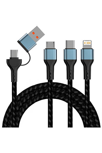 Choice كابل شحن سريع 3 في 1 أسود لأجهزة iPhone كابل شاحن Micro USB Type C بطو...
