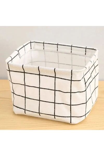 Choice White Grid 1pc Cotton Linen Fabric Waterproof Desktop Sundries Basket Storage Box Cosmetic Toy Organ