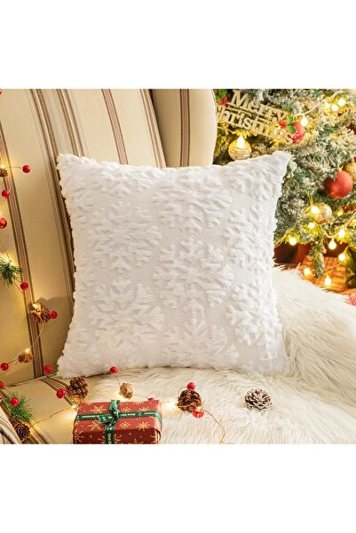 Choice أغطية وسائد 45 × 45 سم بيضاء مزينة برقاقات الثلج لعيد الميلاد، 45 × 45...