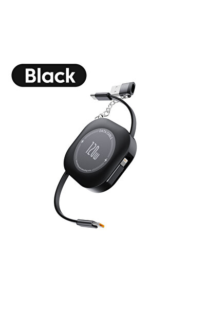 Choice كابل شحن قابل للسحب من نوع USB C إلى USB C بقوة 120 وات، أسود، بطول 1....