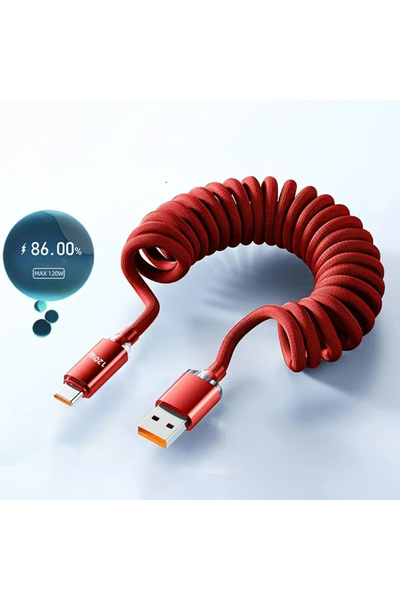 Choice 1 متر A-C أحمر NNBILI 120 واط سيارة من النوع C إلى USB C شحن سريع لأجهزة iPhone 17 16 USB A إلى Type C Spring Tel