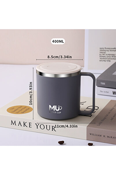 Choice كوب قهوة معزول رمادي اللون سعة 400 مل مع غطاء مصنوع من الفولاذ المقاوم...