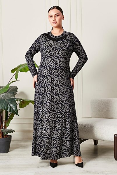 Ferace Women's Plus Size Collar Stone Embellished Combed Cotton Dress