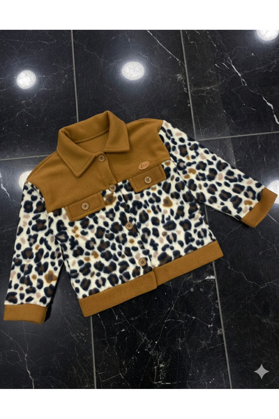 ERDEM KIDS Jachetă din lână pentru fete, cu model leopard, cu nasturi, cu guler apaș, cu buzunar, cu clapă