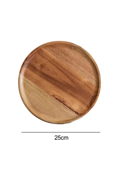 Choice 25cm 15/20/25cm Wooden Round Serving Platter Tray Retro Wood Pizza Salad Plate Fruit Dessert Tray Br