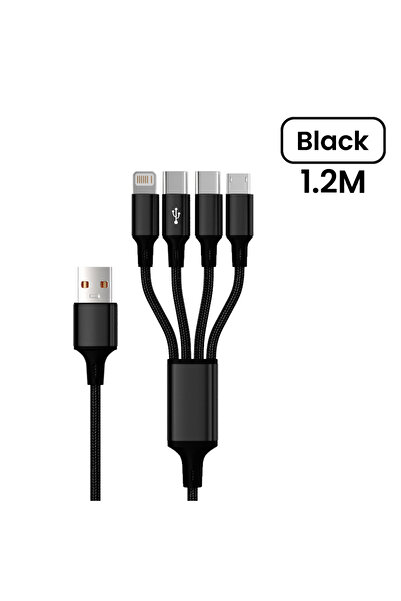 Choice كابل شحن سريع 4 في 1 6 أمبير من USB إلى Type-C Micro IOS أسود بطول 1.2 متر لهاتف iPhone 14 15 ...