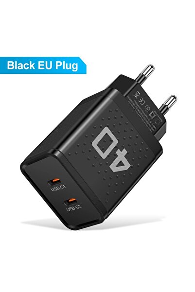 Choice شاحن سريع 40 وات بمنفذين USB C من الاتحاد الأوروبي، أسود اللون، شاحن س...