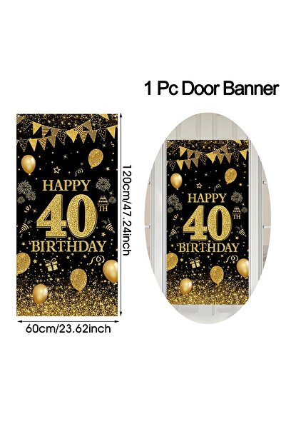 Choice غطاء باب عيد ميلاد سعيد الأربعين باللون الأسود والذهبي، لافتة باب من البوليستر للرجال والنساء، حفلات أعياد الميلاد للبالغين