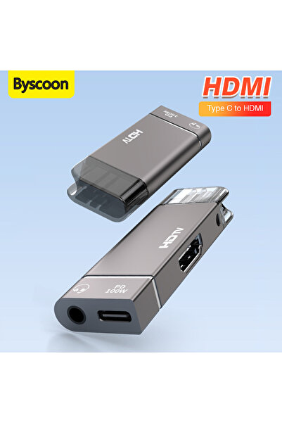 Choice محول PD 100W Type-C إلى HDMI باللون الرمادي لنقل الهاتف بدقة 8K HD وشحن سماعة الرأس مقاس 3.5 مم من أجل Ma