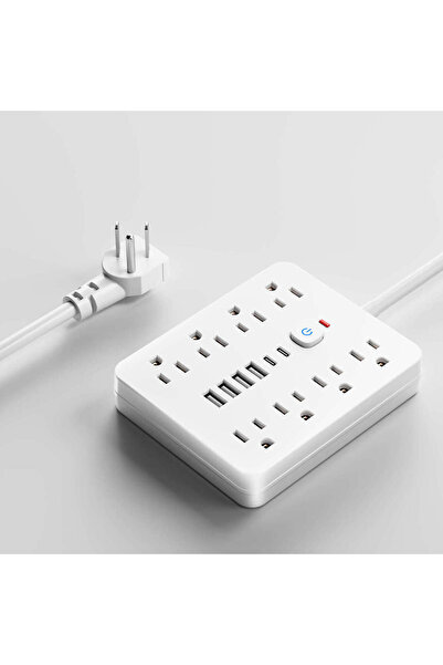 Choice مقبس طاقة أمريكي أبيض 14 في 1 بطول 5 أقدام، سلك تمديد، مقبس طاقة سلكي ...
