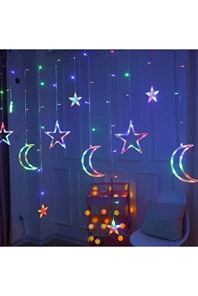 Yuwell YU WELL Eid Ramadan Star & Moon Curtain Lights 3.5M, 8 Modes (Moon & Stars RGB)