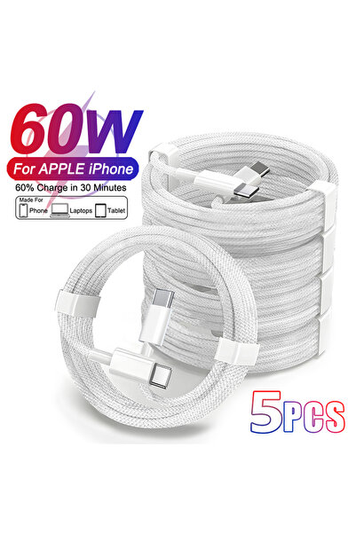 Choice كابل USB-C إلى Type-C بطول 1 متر، 5 قطع، كابل USB-C إلى Type-C مضفر أص...