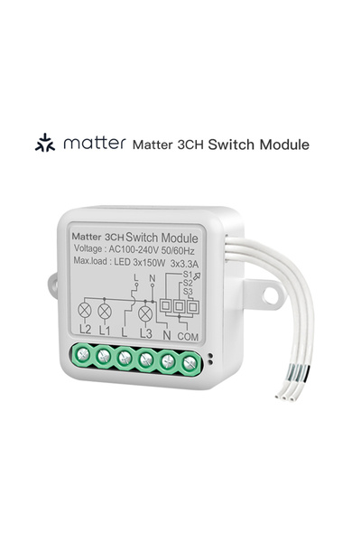 Choice وحدة مفتاح ذكي واي فاي من 3gang Matter، قاطع مرحل للتحكم اللاسلكي في HomeKit، يعمل مع Siri