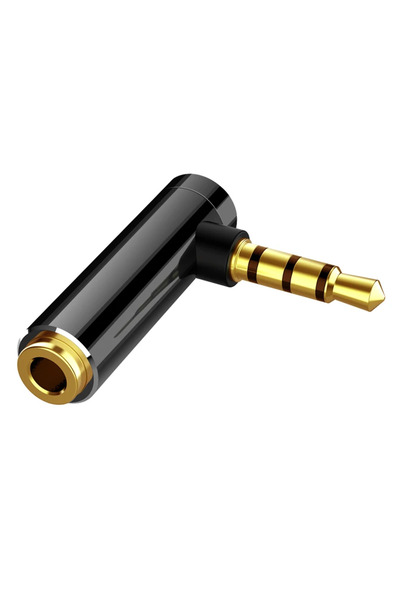 BSN محول صوت صغير أسود مقاس 3.5 مم من أنثى إلى ذكر، مقبس صوت ستيريو بزاوية قائمة، سماعة رأس بزاوية 90 درجة