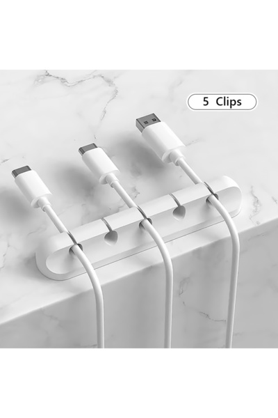 Choice White 5 Hole Adhesive Cable Holder Clips Cord Management Wire Organizer for Desktop USB Charging Cab