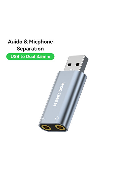 Choice USB A إلى بطاقة صوت خارجية Rocoren مزدوجة مقاس 3.5 مم إلى مقبس سماعة رأس ميكروفون مقاس 3.5 مم صوت سماعة رأس ستيريو